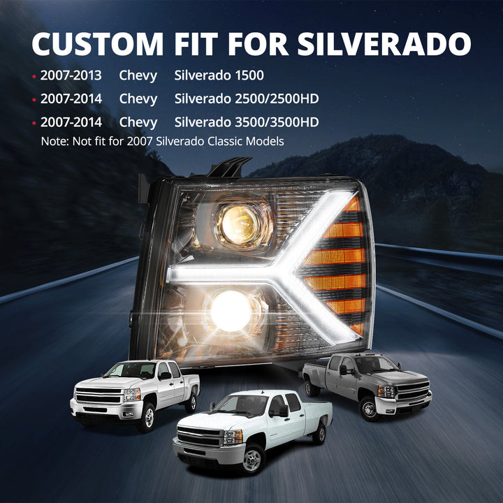 EVIL ENERGY Headlights assembly for Chevy Silverado 1500 2500 HD 3500 HD 2007-2013, Headlight Assembly Pair with LED DRL Turn Signal & Clear Lens, Anti-Glare & Wateproof Head Light Assembly Set, Black - EVILENERGY