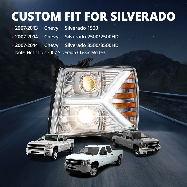EVIL ENERGY Headlights assembly for Chevy Silverado 1500 2500 HD 3500 HD 2007-2013, Headlight Assembly Pair with LED DRL Turn Signal & Clear Lens, Anti-Glare & Wateproof Head Light Assembly Set, Chrome - EVILENERGY