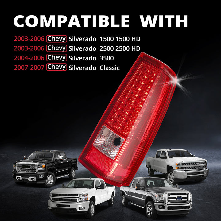 EVIL ENERGY Fit For Chevy Silverado 2003 2004 2005 2006 LED Tail Lights Assembly, Smoked Tail Lights Truck Rear Lamp Red 1 Pair - EVILENERGY