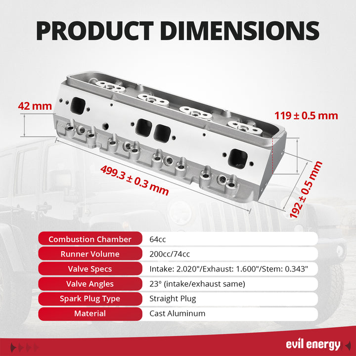 EVIL ENERGY Cylinder Head for SBC Engines - Product Dimensions & Specs (Combustion Chamber, Runner Volume, etc.)