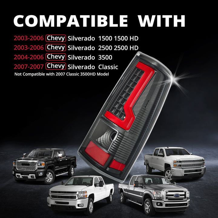 EVIL ENERGY Fit For Chevy Silverado 2003 2004 2005 2006 LED Tail Lights Assembly, Smoked Tail Lights Truck Rear Lamp Black & Red 1 Pair - EVILENERGY