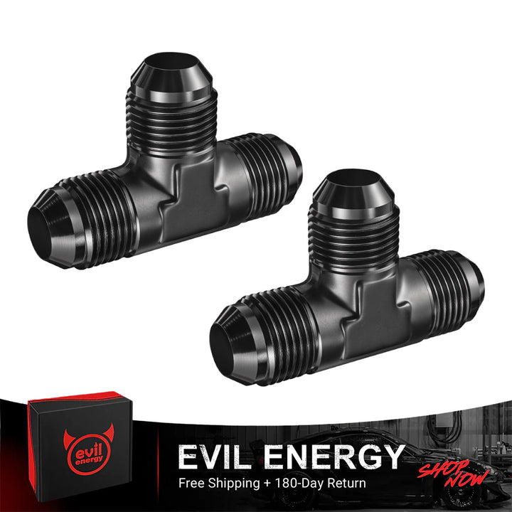 EVIL ENERGY 6/8/10AN Male Flare Tee T Fitting Adapter – Black Aluminum Union 2PCS - EVILENERGY