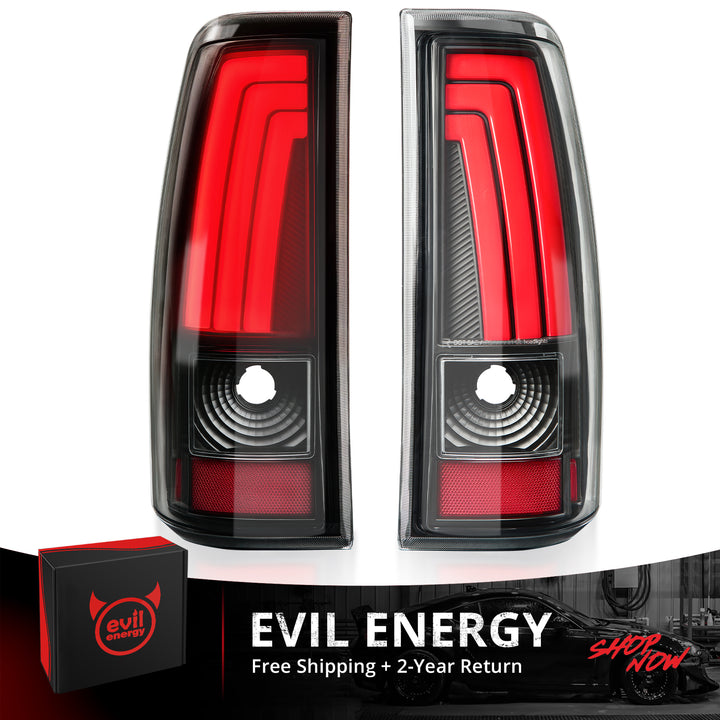 EVIL ENERGY Fit For Chevy Silverado 1999 2000 2001 2002, 1999-2007 GMC Sierra Classic LED Tail Lights Assembly, Smoked Tail Lights Truck Rear Lamp Black&Red 1 Pair - EVILENERGY