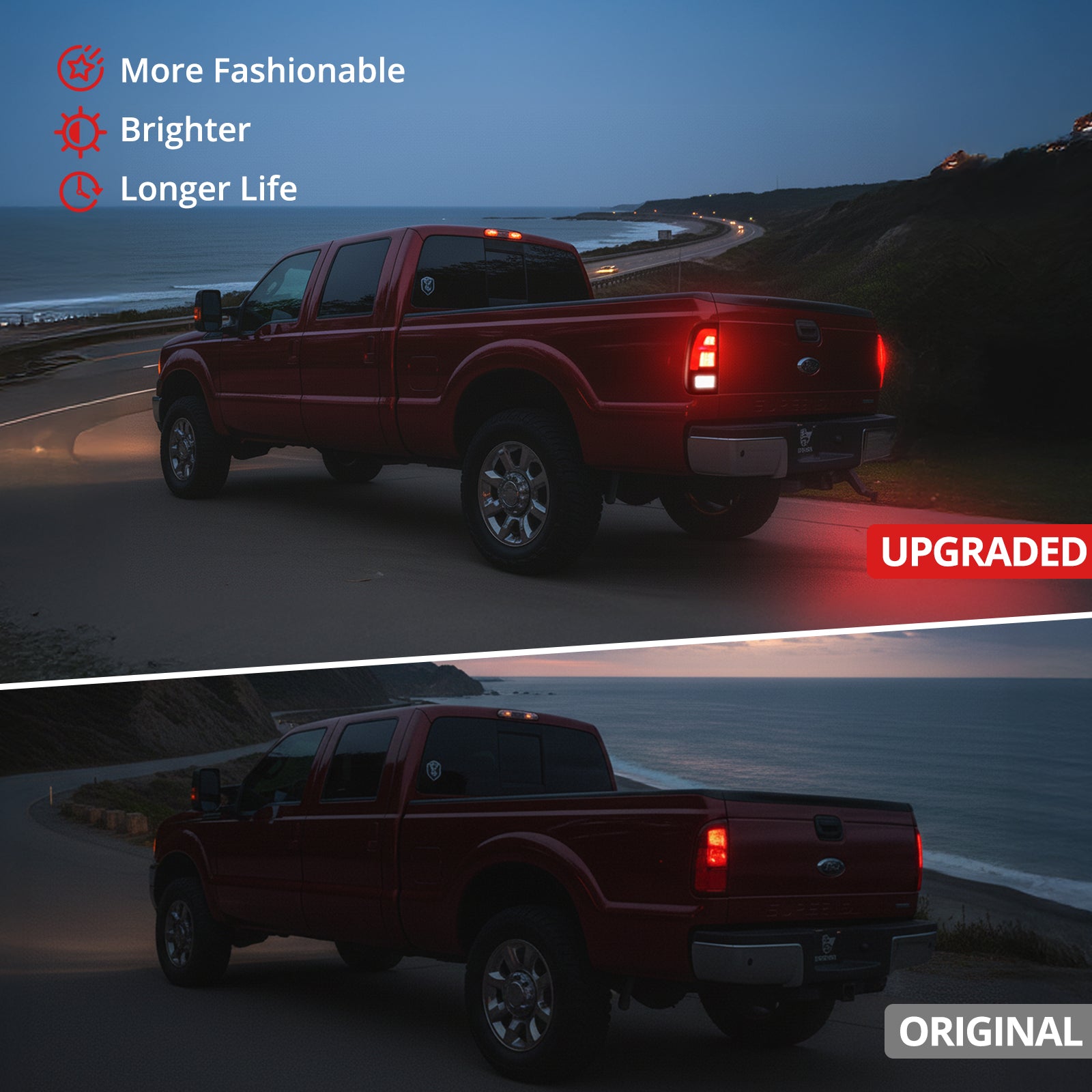 EVIL ENERGY Fit for 2008-2016 Ford F250 F350 F450 LED Taillights , New Upgrade F Fashion Style, Rear Brake Stop/Reverse Lights/Running Lights/Turn Signal Tail Lamp (2PCS, Passenger & Driver Side) - EVILENERGY