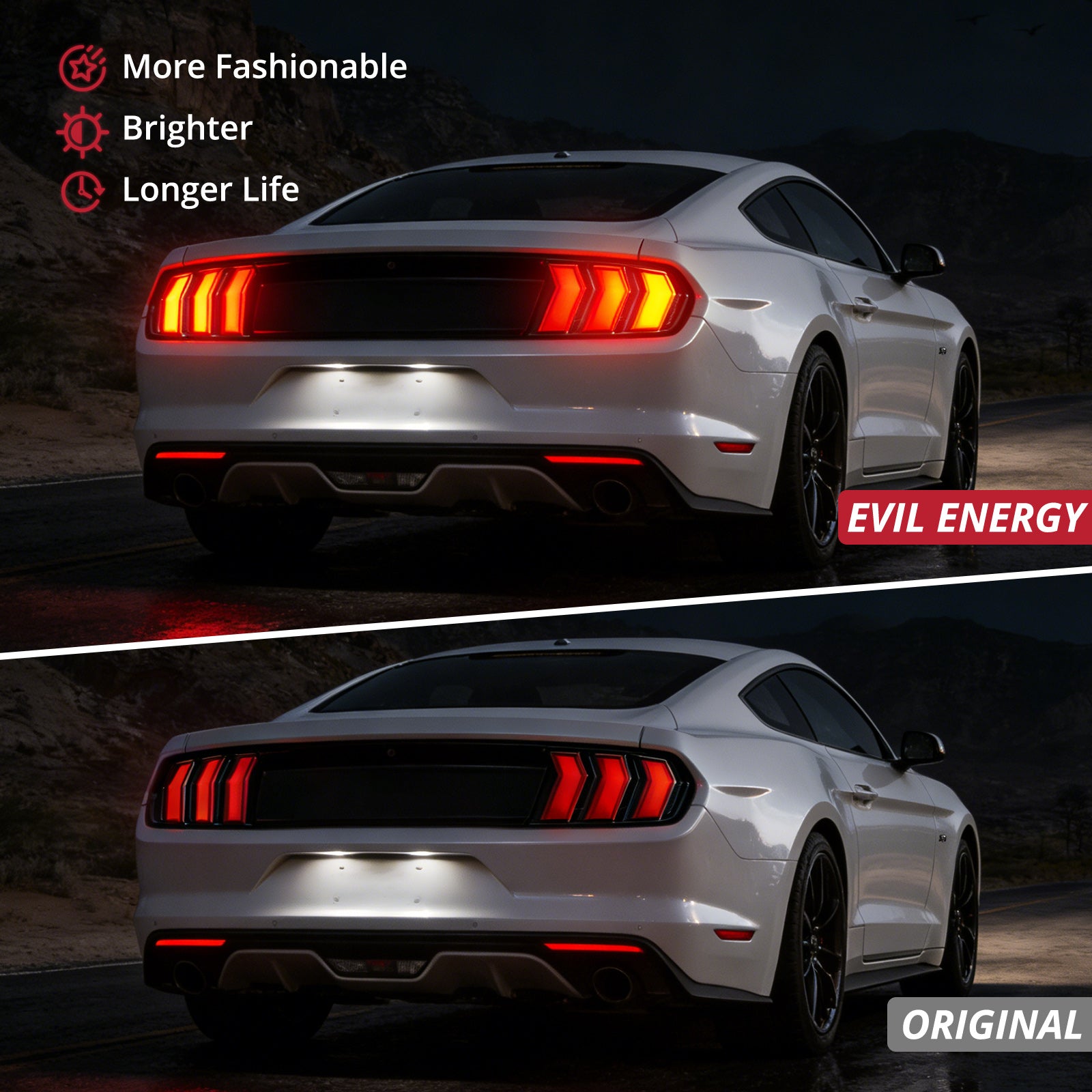 EVIL ENERGY Fit For 2015-2023 Ford Mustang LED Tail Lights Assembly、Rear Brake Lamp w/Sequential Signal Light、Rear Brake Lamp Red, 2 PCS (Driver and Passenger Side) - EVILENERGY
