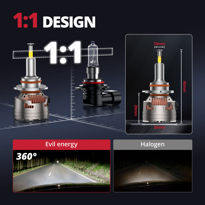 EVIL ENERGY V7 Brightest 9006/HB4 150W 360°Full Illumination LED Headlight Bulbs 900% Brighter Than Halogen and 50,000Hrs Lifespan - EVILENERGY