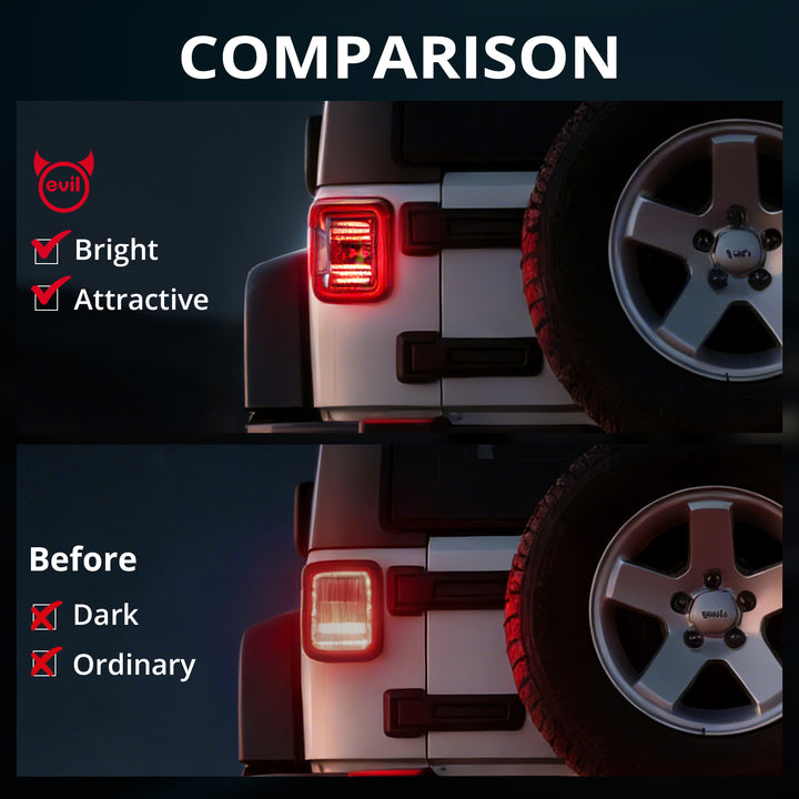 EVIL ENERGY Fit For 2007-2018 Jeep JK JKU LED Tail Lights, Unique C Shaped Design Smoked Lens, 20W Reverse Lights, Built-in EMC, DOT Compliant,2 PCS - EVILENERGY