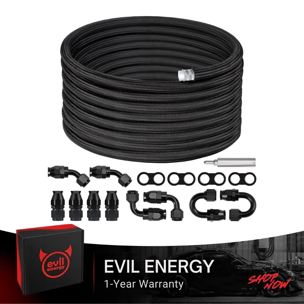 EVIL ENERGY 10AN PTFE Fuel Line Kit, E85 Stainless Steel Braided PTFE Fuel Hose 30FT AN10 LS Swap EFI Fuel Line Fitting Kit - EVILENERGY