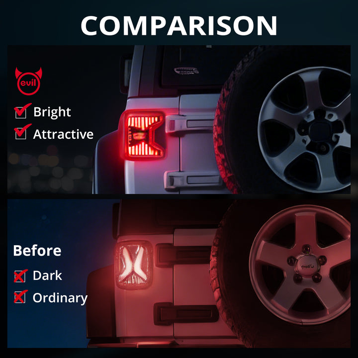 EVIL ENERGY Fit For 2018-2025 Jeep Wrangler JL LED Tail Lights, with Reverse Light Turn Signal Lamp Running Lights Side Marker Light, 2 PCS - EVILENERGY