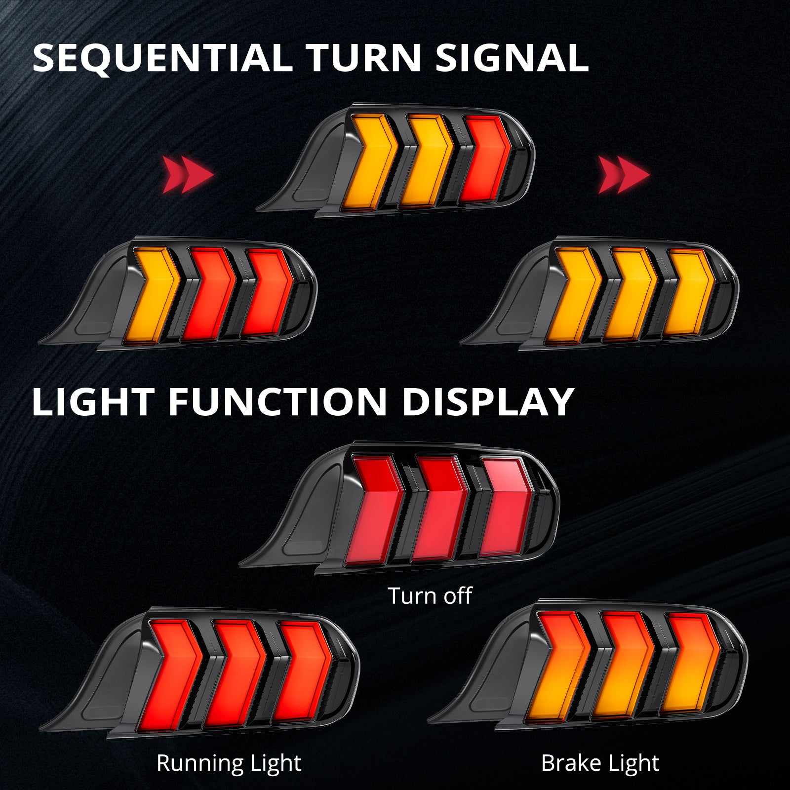 EVIL ENERGY Fit For 2015-2023 Ford Mustang LED Tail Lights Assembly、Rear Brake Lamp w/Sequential Signal Light、Rear Brake Lamp Red, 2 PCS (Driver and Passenger Side) - EVILENERGY