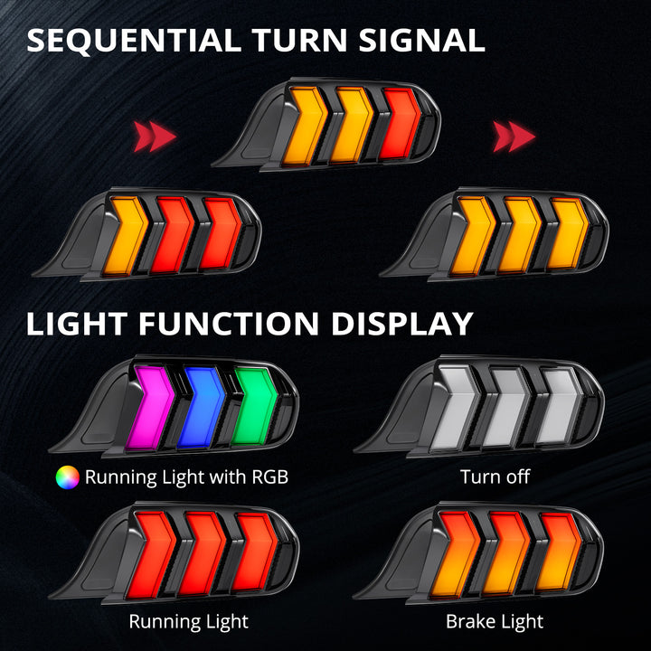 EVIL ENERGY Fit For 2015-2023 Ford Mustang RGB LED Tail Light Assembly, Sequential Start-up Animation DRL Turn Signals Rear Lamp Set, 2 PCS (Driver and Passenger Side) - EVILENERGY