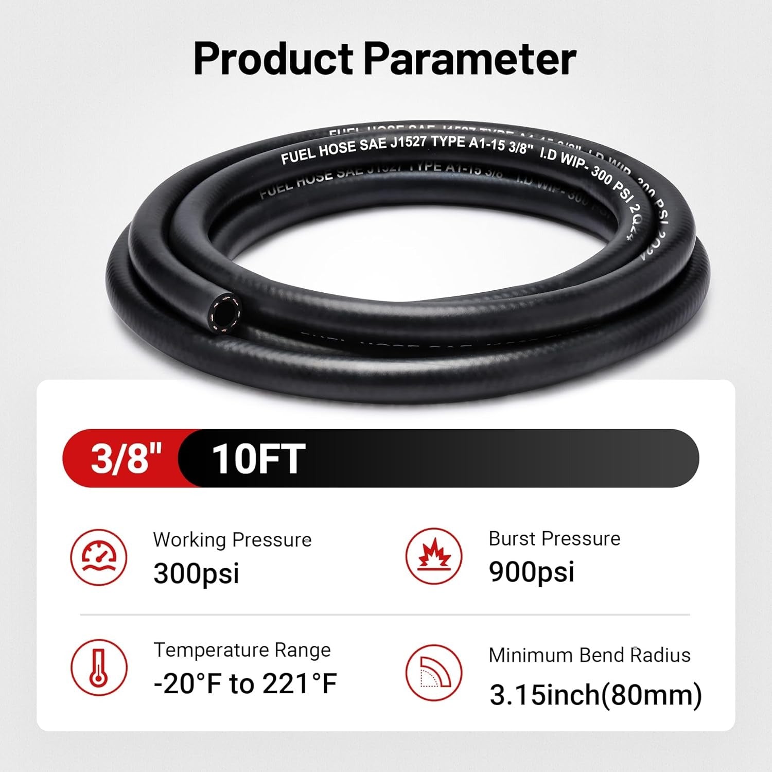 EVIL ENERGY Marine Fuel Hose Type A1-15 SAE J1527 Rubber Hose -3/8 1/4 5/16 Inch (10/25FT) - EVILENERGY