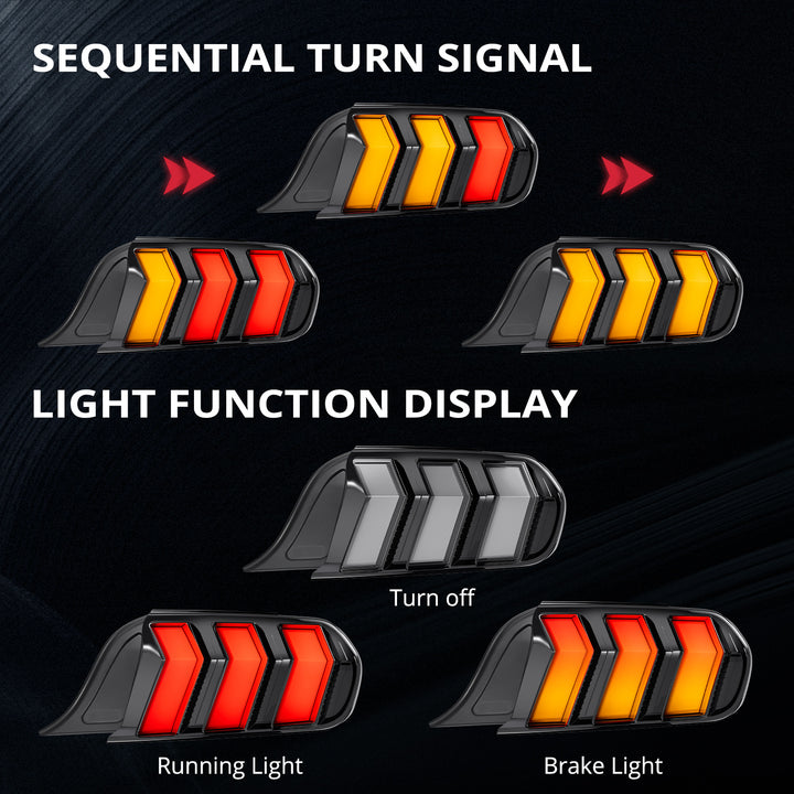 EVIL ENERGY Fit For 2015-2023 Ford Mustang LED Tail Lights Assembly、Rear Brake Lamp w/Sequential Signal Light、Black Housing Smoked Lens, 2 PCS (Driver and Passenger Side) - EVILENERGY