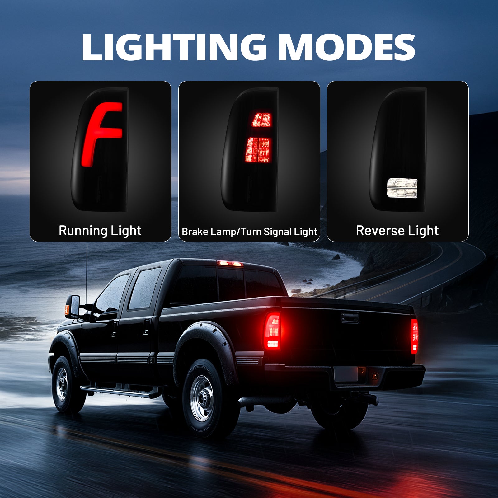 EVIL ENERGY Fit for 2008-2016 Ford F250 F350 F450 LED Taillights , New Upgrade F Fashion Style, Rear Brake Stop/Reverse Lights/Running Lights/Turn Signal Tail Lamp (2PCS, Passenger & Driver Side) - EVILENERGY