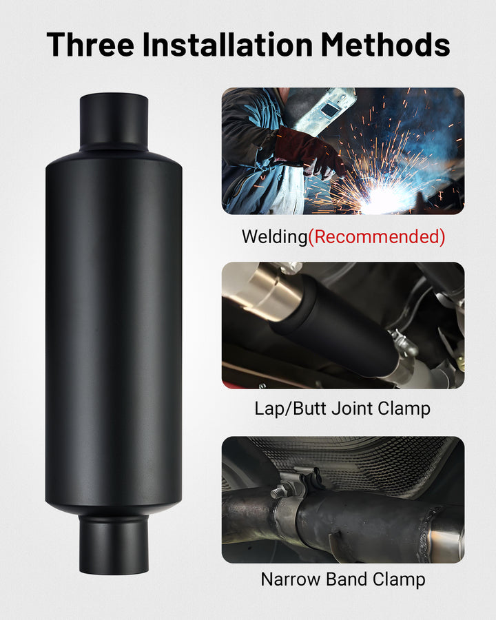EVIL ENERGY Mid-Pipe Muffler 2.0" / 2.25"/ 2.5"/ 3.0" | High-Performance Sound Enhancement with Black Finish - EVILENERGY