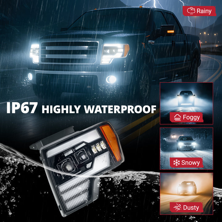 EVIL ENERGY Fit for Ford F150 2009-2014 LED Headlight Assembly, 1000% Bright with 5 Light Modes & Perfect Beam Pattern, IP67 Waterproof & Plug-N-Play, For Factory Halogen Headlights & 3 Pin Plug Only - EVILENERGY