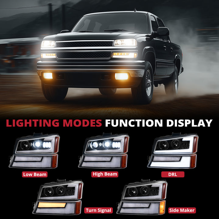 EVIL ENERGY LED Headlights Assembly DOT Approved with DRL Turn Signal High/Low Sealed Beam Side Marker Compatible with 2003-2006 Chevy Silverado Avalanche - EVILENERGY