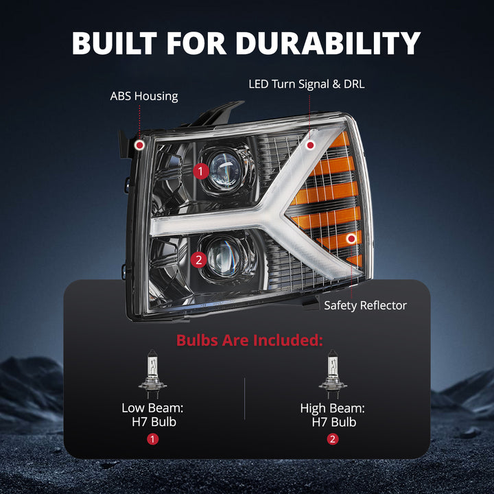EVIL ENERGY Headlights assembly for Chevy Silverado 1500 2500 HD 3500 HD 2007-2013, Headlight Assembly Pair with LED DRL Turn Signal & Clear Lens, Anti-Glare & Wateproof Head Light Assembly Set, Black - EVILENERGY