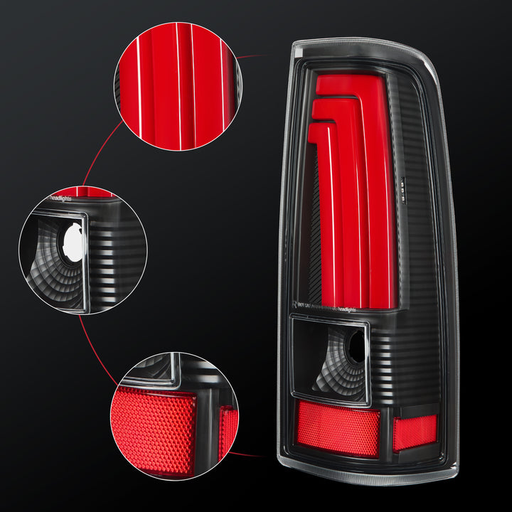 EVIL ENERGY Fit For Chevy Silverado 1999 2000 2001 2002, 1999-2007 GMC Sierra Classic LED Tail Lights Assembly, Smoked Tail Lights Truck Rear Lamp Black&Red 1 Pair - EVILENERGY