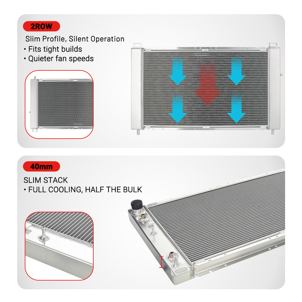 EVIL ENERGY Lightweight 2-Row 30mm Radiator | High-Performance Cooling for Compact Vehicles | Fits 1999-2013 Silverado, Tahoe, GMC Sierra, Hummer H2 4.8L, 5.3L, 6.0L, 6.2L - EVILENERGY