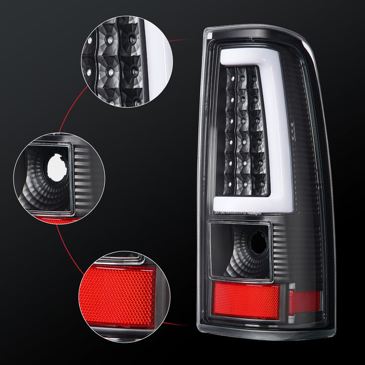 EVIL ENERGY Fit For Chevy Silverado 1999 2000 2001 2002, 1999-2007 GMC Sierra Classic LED Tail Lights Assembly, Smoked Tail Lights Truck Rear Lamp Black 1 Pair - EVILENERGY