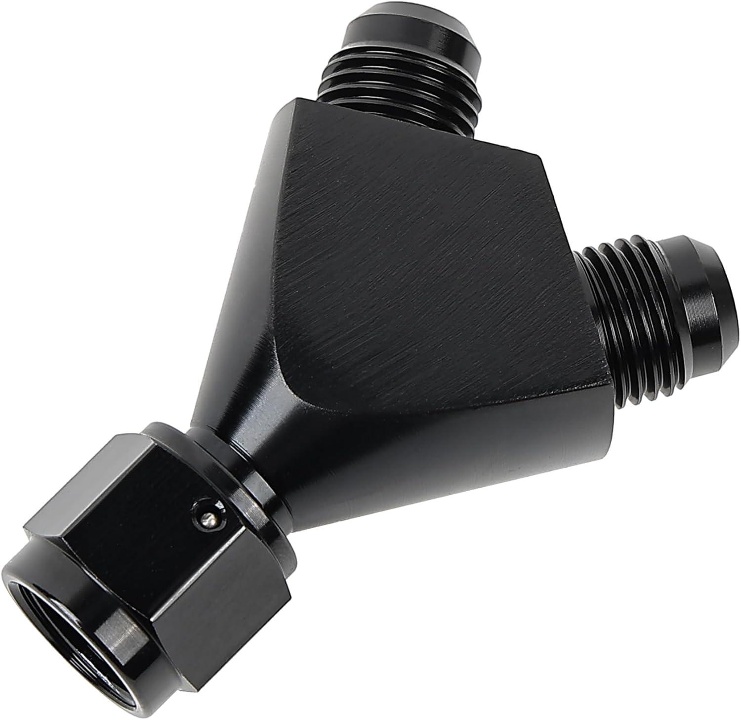 EVIL ENERGY AN Female to AN Male Flare Fitting Y Block Union Splitter Swivel Adapter Fitting Aluminum Black - EVILENERGY