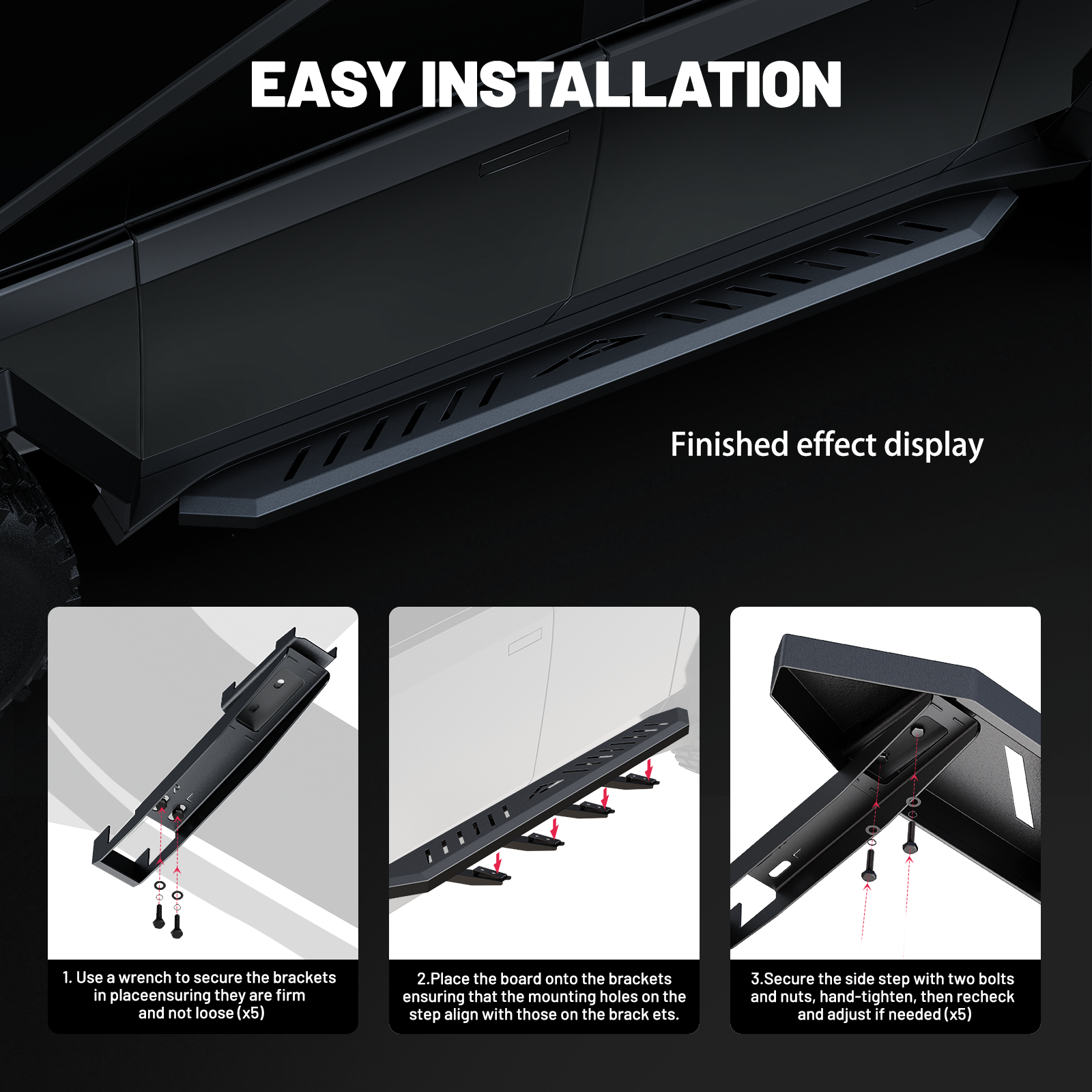 EVIL ENERGY Cybertruck Side Steps - 2PCS Heavy-Duty Running Boards, Anti-Slip Nerf Bars, No-Drill Bolt-On Installation, Rust-Proof Coating, 550LB Load Capacity - Tesla Cybertruck 2019-2025 - EVILENERGY