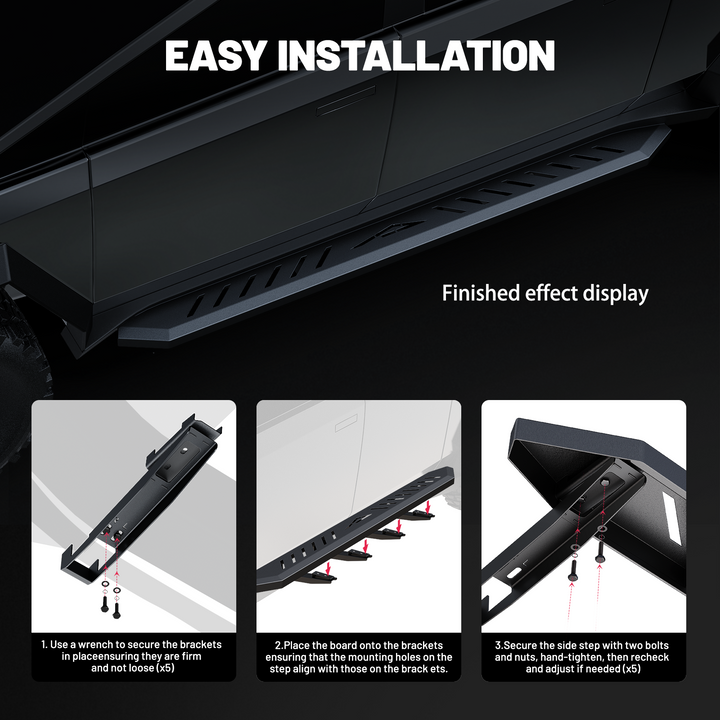 EVIL ENERGY Cybertruck Side Steps - 2PCS Heavy-Duty Running Boards, Anti-Slip Nerf Bars, No-Drill Bolt-On Installation, Rust-Proof Coating, 550LB Load Capacity - Tesla Cybertruck 2019-2025 - EVILENERGY