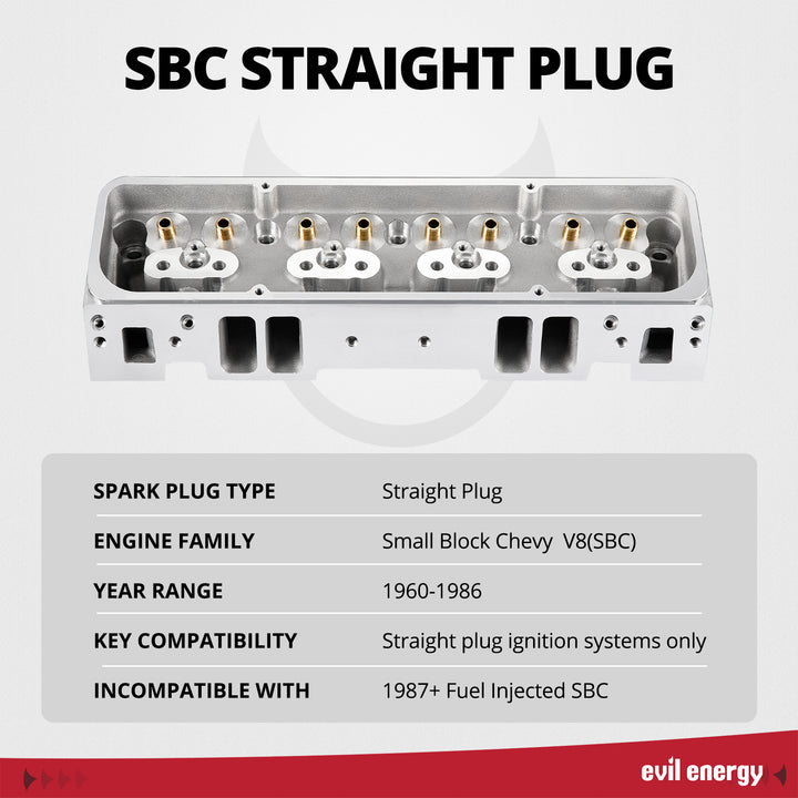 EVIL ENERGY SBC Straight Plug Cylinder Head - Small Block Chevy V8 (SBC), 1960 - 1986