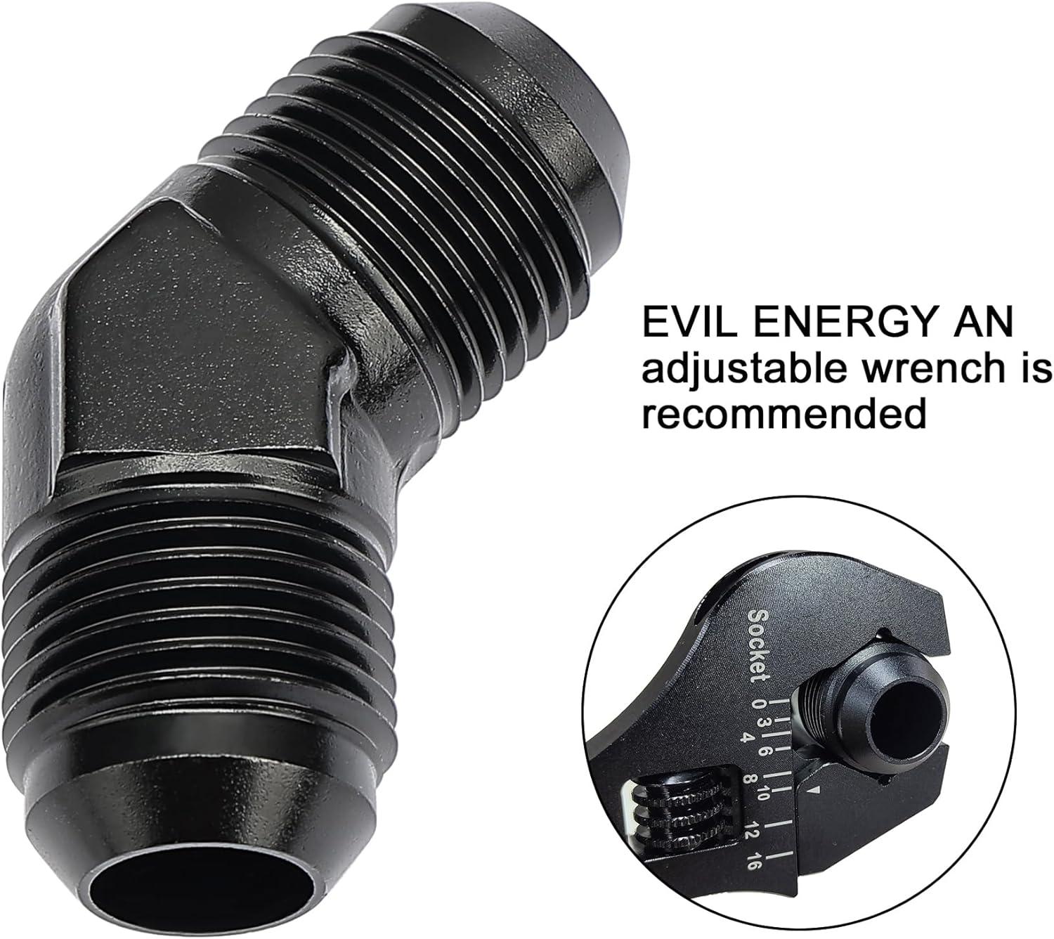 EVIL ENERGY AN Male to Male Flare 45/90 Degree Union Coupler Fitting Coupling Aluminum Black ( 3/4/6/8/10/12AN) - EVILENERGY