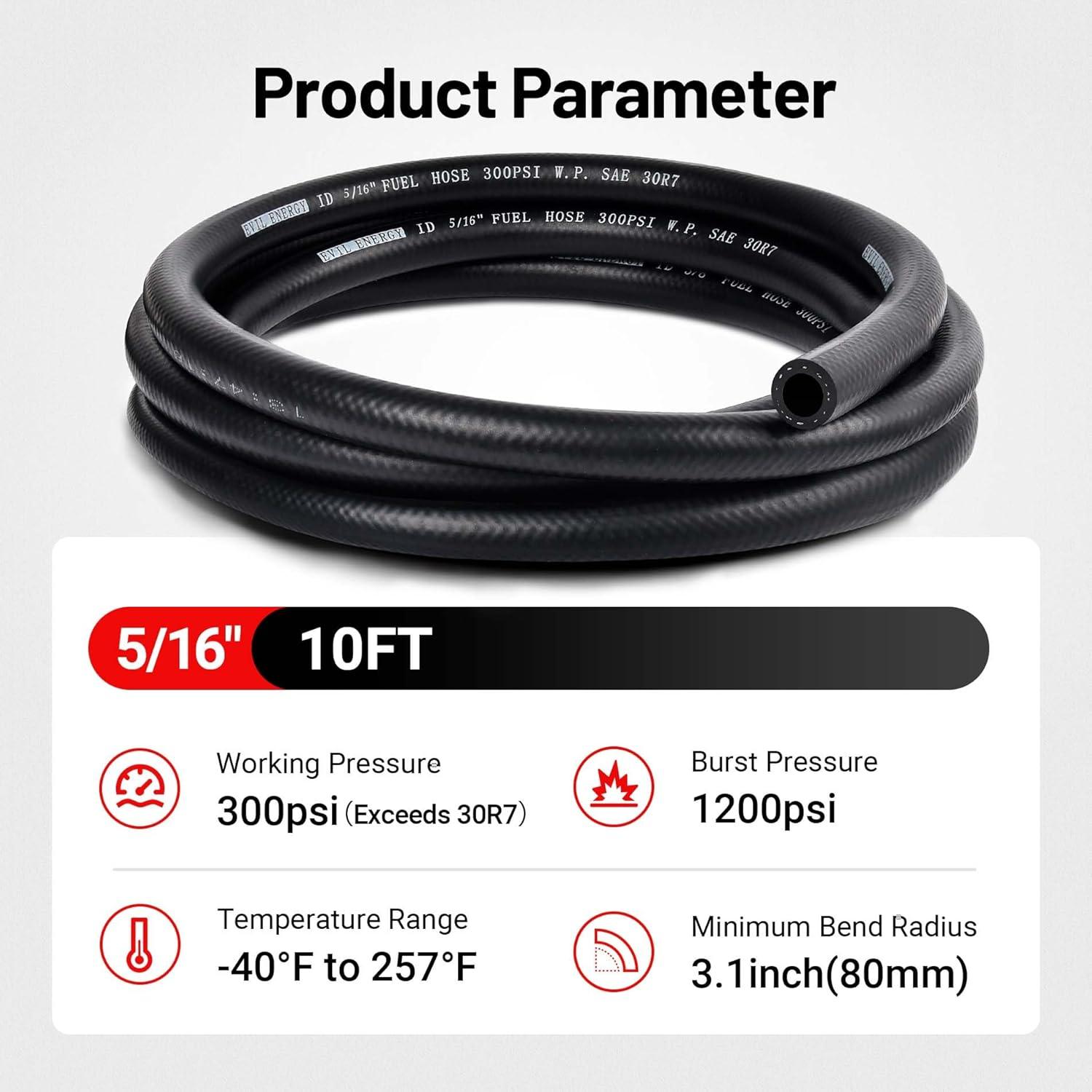 EVIL ENERGY Push Lock Hose Kit Fuel Hose Line Kit NBR SAE 30R7 10FT (4/6/8/10/12AN) - EVILENERGY