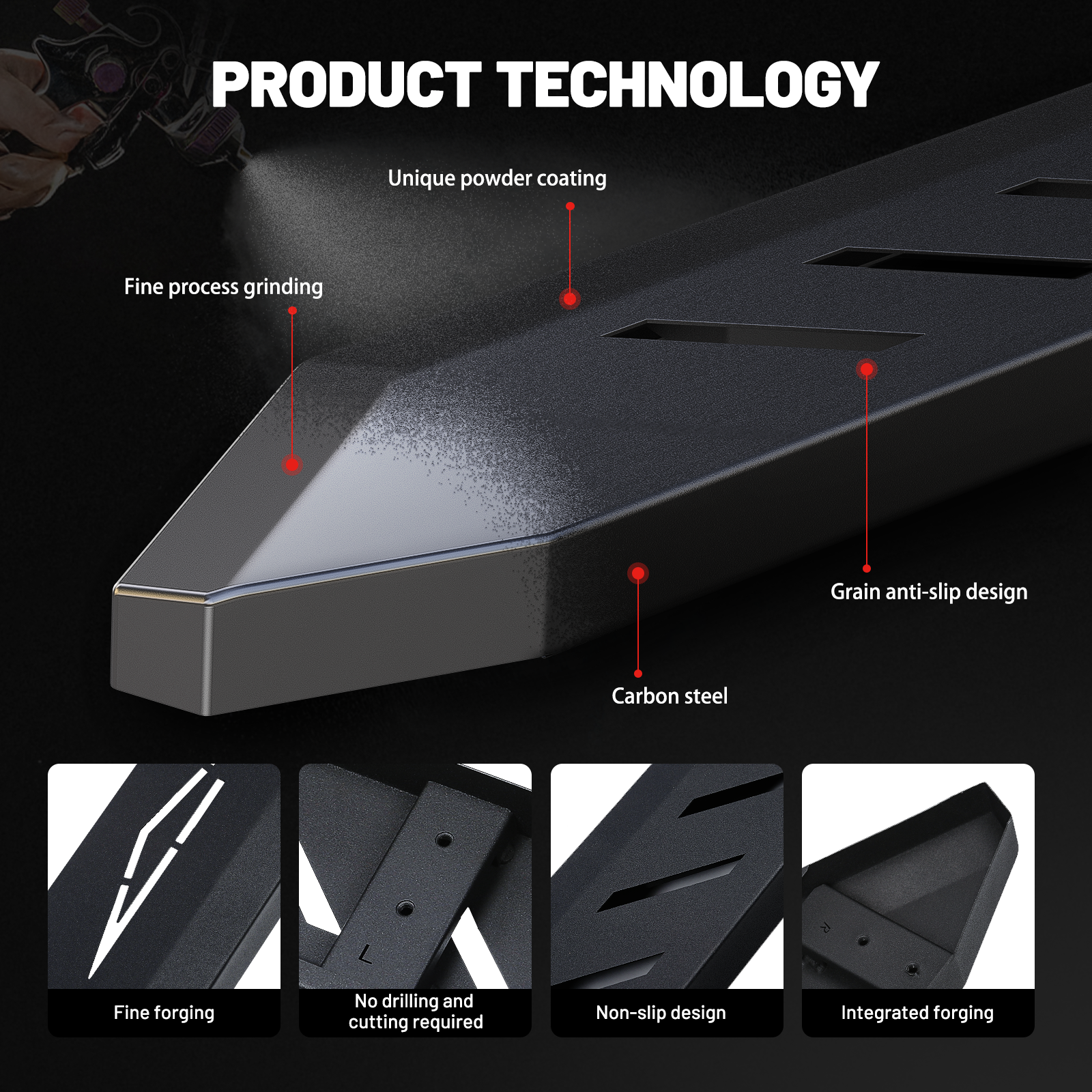 EVIL ENERGY Cybertruck Side Steps - 2PCS Heavy-Duty Running Boards, Anti-Slip Nerf Bars, No-Drill Bolt-On Installation, Rust-Proof Coating, 550LB Load Capacity - Tesla Cybertruck 2019-2025 - EVILENERGY