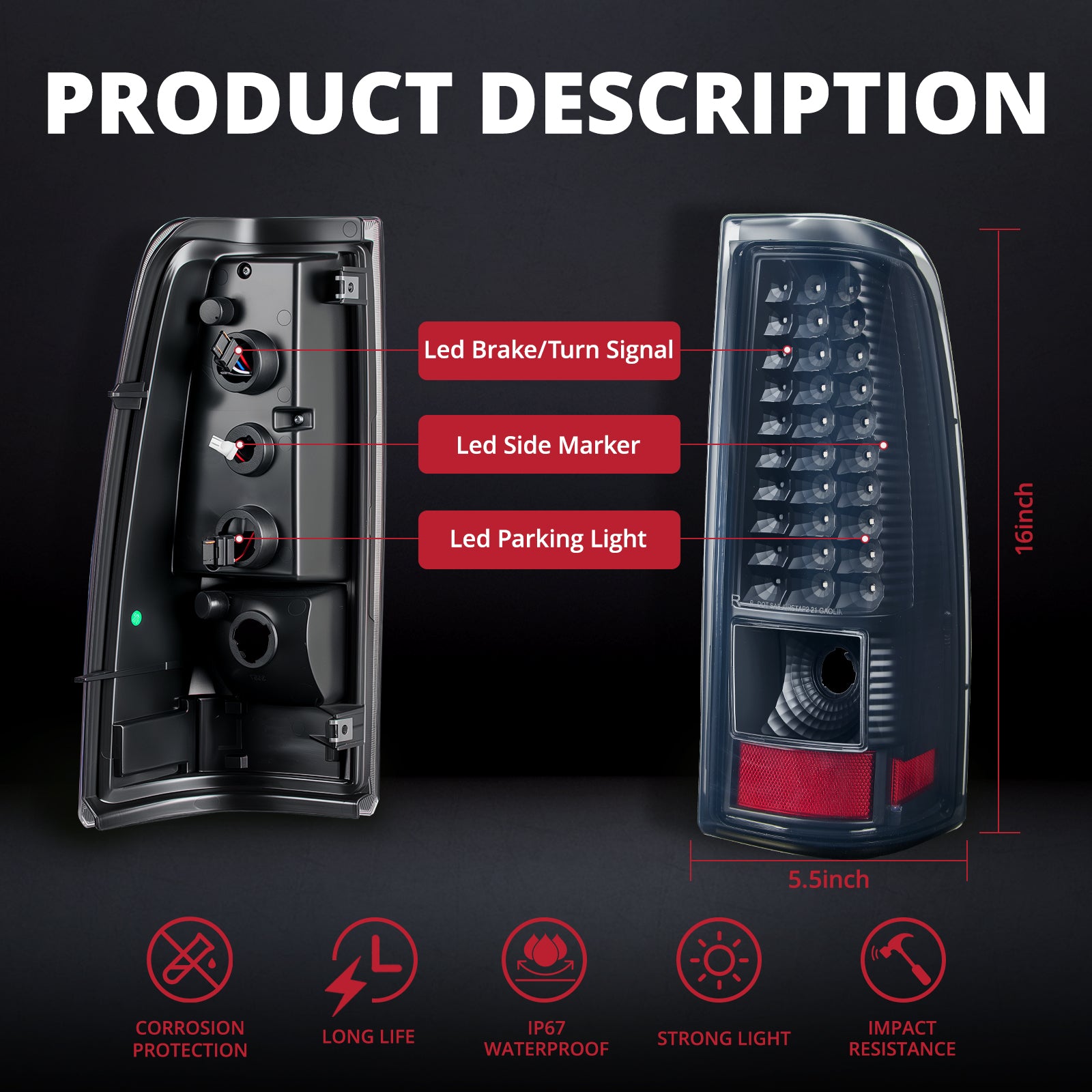 EVIL ENERGY LED Tail Lights Assembly Fit for Chevy Silverado 2003-2007 1500 2500 3500HD, Bright Smoked Tail Lights, IP67 Waterproof LED Tail Lights Rear Tail Lights Pair - EVILENERGY