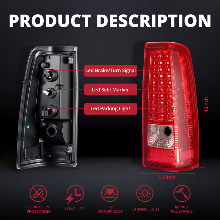 EVIL ENERGY Fit For Chevy Silverado 2003 2004 2005 2006 LED Tail Lights Assembly, Smoked Tail Lights Truck Rear Lamp Red 1 Pair - EVILENERGY