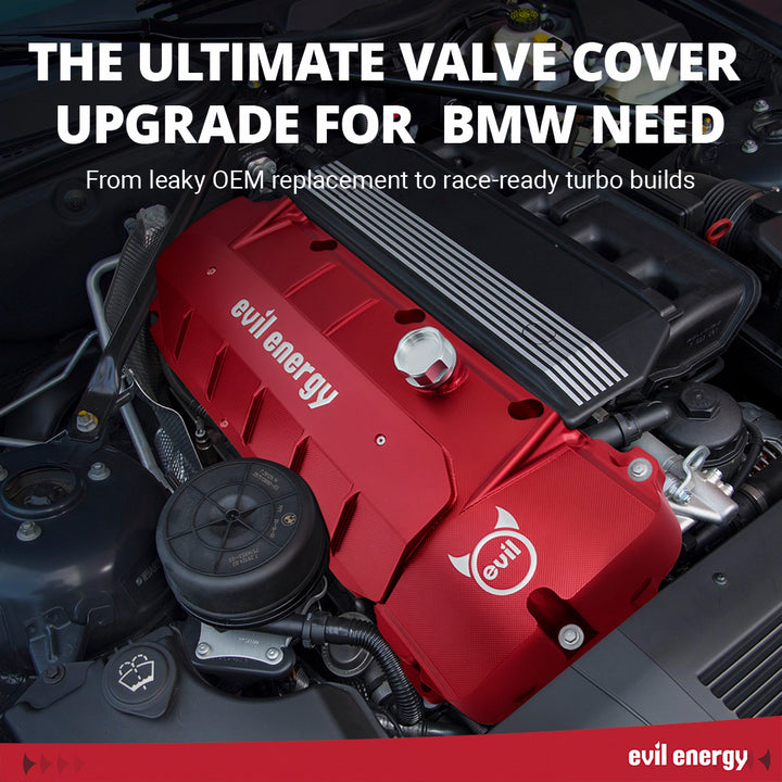 EVIL ENERGY Red CNC Billet Aluminum Valve Cover - For BMW E46 E60 M52 M54, Heat Dissipation & Engine Bay Upgrade - EVILENERGY