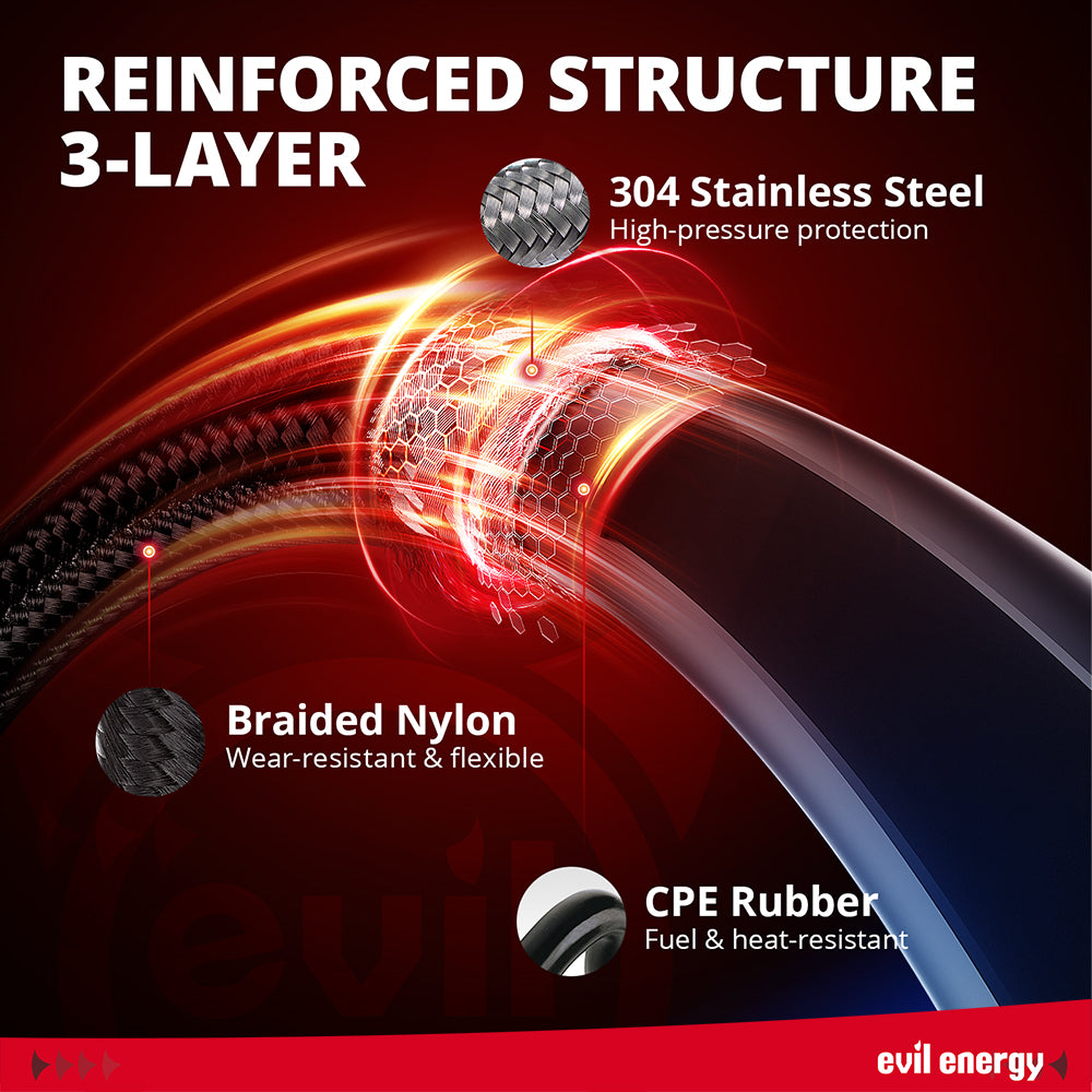 EVIL ENERGY E85 Compatible Fuel Filtration & Fuel Line Kit - Universal 6AN-10AN Inline Fuel Filter (10/30/40/100 Micron) + 20FT PTFE Braided Fuel Line (4AN-12AN, 3/16 Inch ID) - EVILENERGY