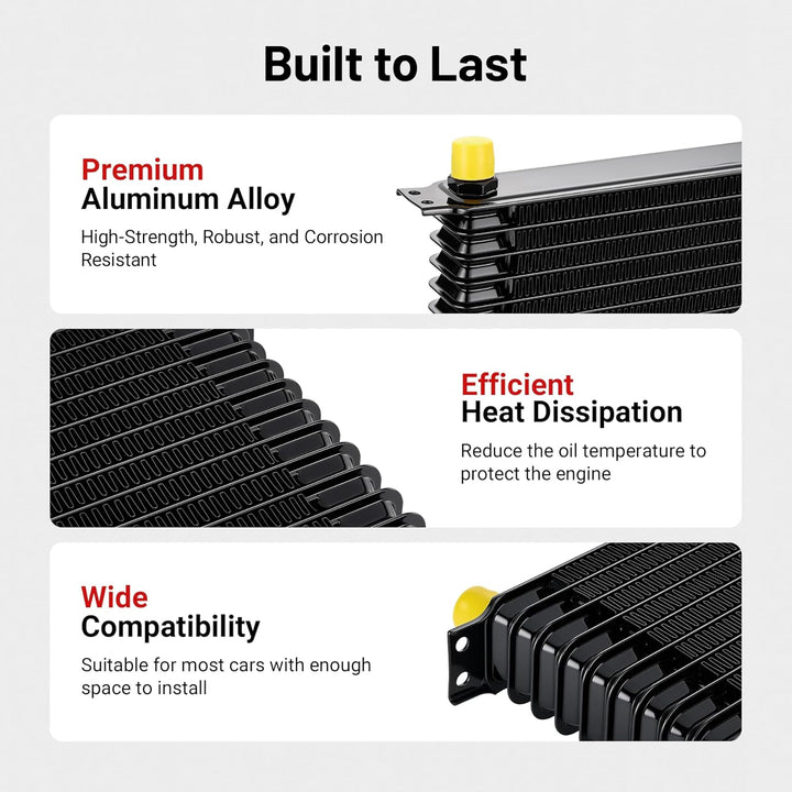 EVIL ENERGY 340mm 10/15 Row Oil Cooler Kit 10AN Transmission Universal Engine Cooler - EVILENERGY