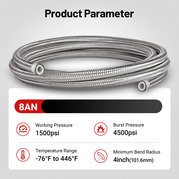 EVIL ENERGY 4/6/8/10AN PTFE Fuel Line E85 Nylon Braided Fuel Hose 10-25FT Optional - EVILENERGY