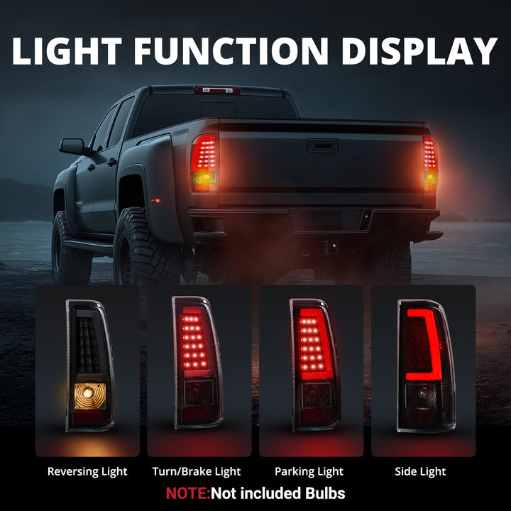 EVIL ENERGY Fit For Chevy Silverado 1999 2000 2001 2002, 1999-2007 GMC Sierra Classic LED Tail Lights Assembly, Smoked Tail Lights Truck Rear Lamp Black 1 Pair - EVILENERGY