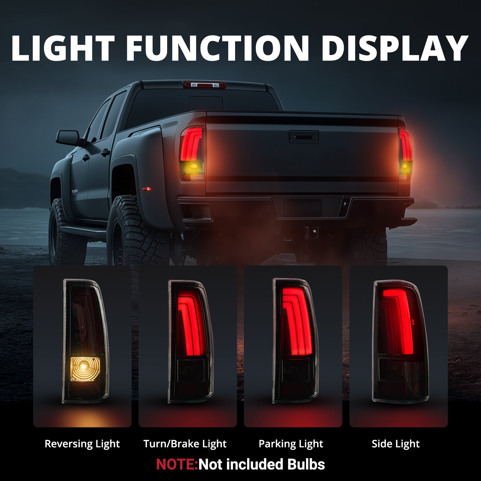 EVIL ENERGY Fit For Chevy Silverado 1999 2000 2001 2002, 1999-2007 GMC Sierra Classic LED Tail Lights Assembly, Smoked Tail Lights Truck Rear Lamp Black&Red 1 Pair - EVILENERGY