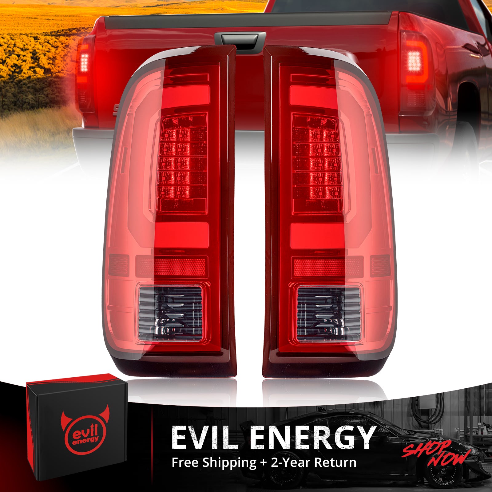 EVIL ENERGY Fit 2008 - 2016 Ford F250 F350 F450 SD Super Duty Shape LED Red Tail Light - EVILENERGY