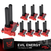 EVIL ENERGY UF504 Ignition Coil kit, direct plug-and-play replacement, including a branded box. Engineered for superior spark on Dodge Ram 1500 Charger Jeep Wrangler V8 engines.