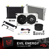 EVIL ENERGY 3-Row 56MM Aluminum Radiator Cooling System Kit for 1967-1970 Ford Mustang V8 w/ 30-Row Oil Cooler & CPE AN Hose Kit