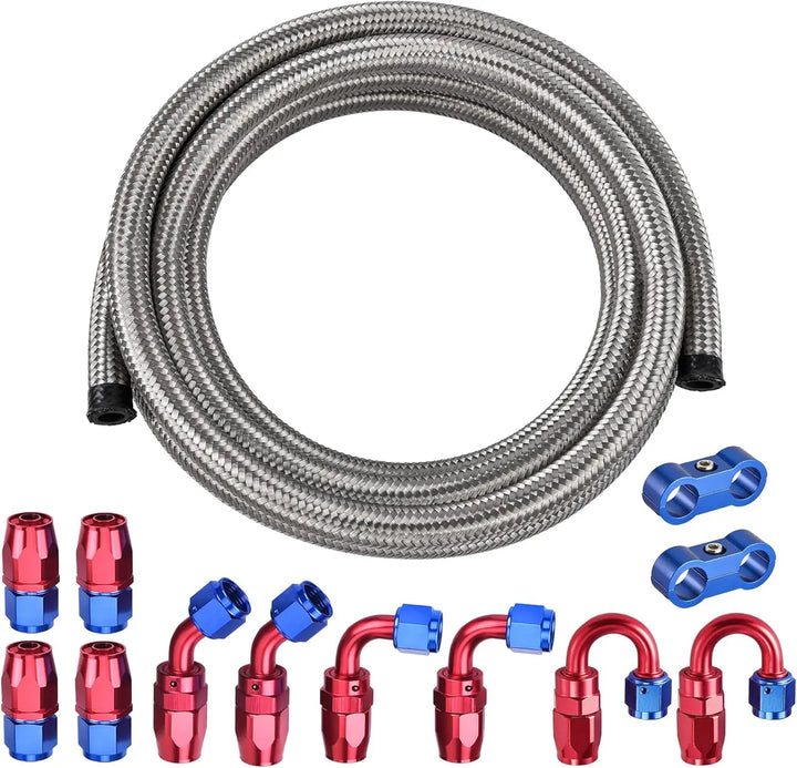 EVILENERGY EVIL ENERGY 10AN Fuel Line Kit 20FT, 10AN Hose Stainless Steel Braided Fuel Line Hose Fitting Kit CPE, Silver