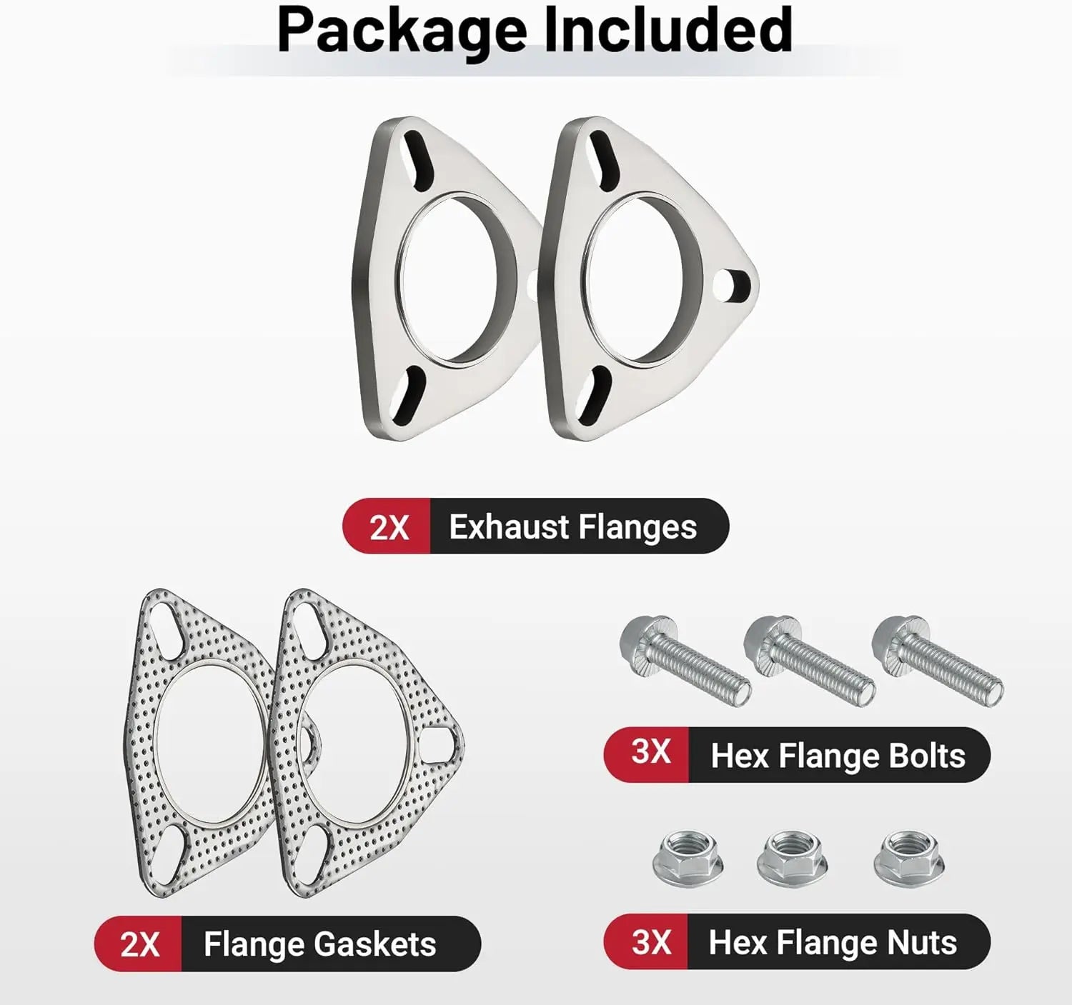 EVILENERGY EVIL ENERGY 2 Inch 3 Bolt Exhaust Flange Connection Kit, Stainless Steel Exhaust Flange and Gasket Set with Bolts and Nuts, Exhaust Flanges with Flange Edge for Easier Welding, 2 PCS