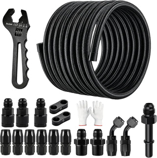 EVILENERGY EVIL ENERGY 25FT 6AN Fuel Line Kit with Adjustable Wrench, 6AN Hose Braided Fuel Line Hose With 6AN Fittings Kit CPE