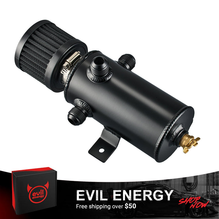 EVIL ENERGY 3 Port Baffled 750ML PCV Oil Catch Can Kit with Breather Filter, Air Oil Separator with Drain Valve & CPE Fuel Line Kit - EVILENERGY