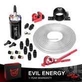 EVIL ENERGY 300LPH High Flow External Inline Fuel Pump Kit Universal 12V with AN6 Adapter Fittings & Bracket Black