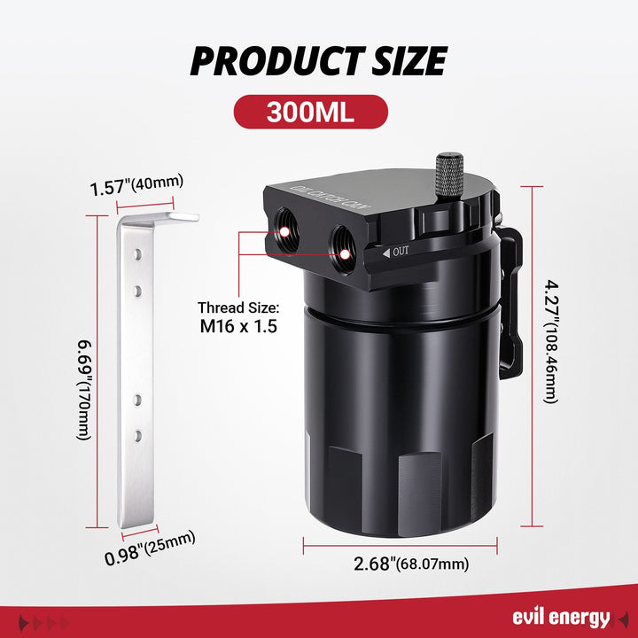 EVIL ENERGY 300ml Baffled Oil Catch Can, Aluminum Air Oil Separator 2 Port with 6AN/8AN/10AN CPE Fuel Hose & Fitting Kits - EVILENERGY