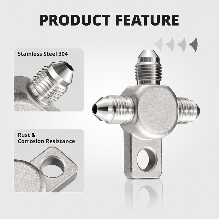 EVIL ENERGY 3AN Brake Tee Block Fitting with Mounting Tab – Stainless Steel 2PCS - EVILENERGY